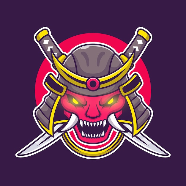 Free vector oni mask with sword cartoon character. art object isolated.