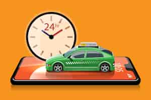 Free vector online application for call taxi service by smart phone and set location for destination