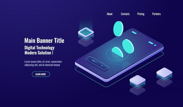 Online bank banking concept, mobile phone with falling coin, payment online, finance management dark