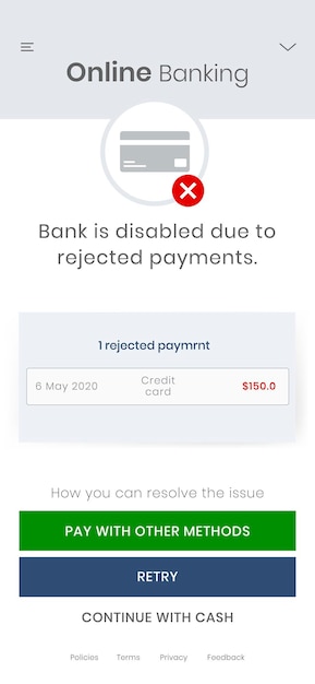 Online banking disabled due to rejected payments during the coronavirus pandemic