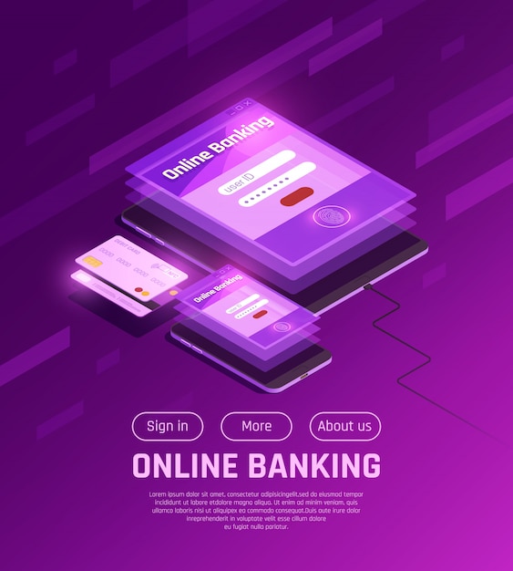 Vettore gratuito pagina web isometrica di servizi bancari online