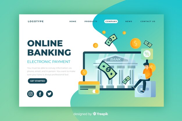 Free vector online banking landing page