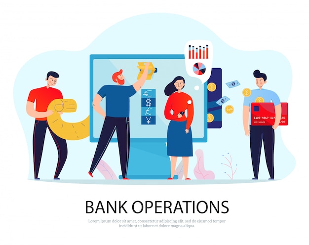 Операции онлайн-банкинга с фиксированной структурой, когда люди оплачивают счета и управляют своими финансами