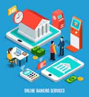 Free vector online banking services isometric composition