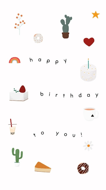 Шаблон онлайн-поздравления с днем рождения с милым тортом и рамкой кактуса