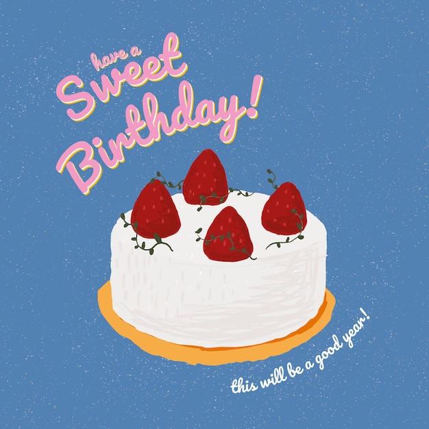 Online birthday greeting template with cute cake illustration