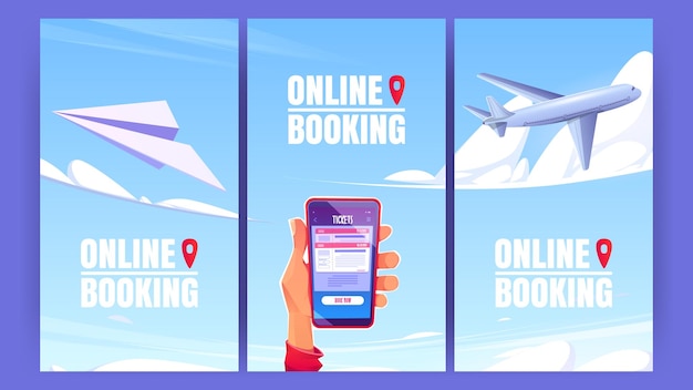 Free vector online booking cartoon posters book plane tickets