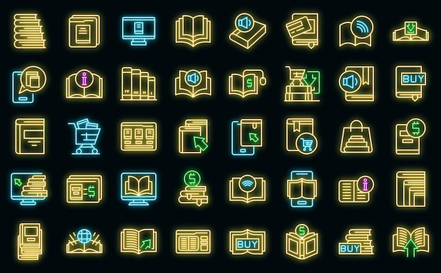 Online bookstore icons set outline vector. open book magazine. author library