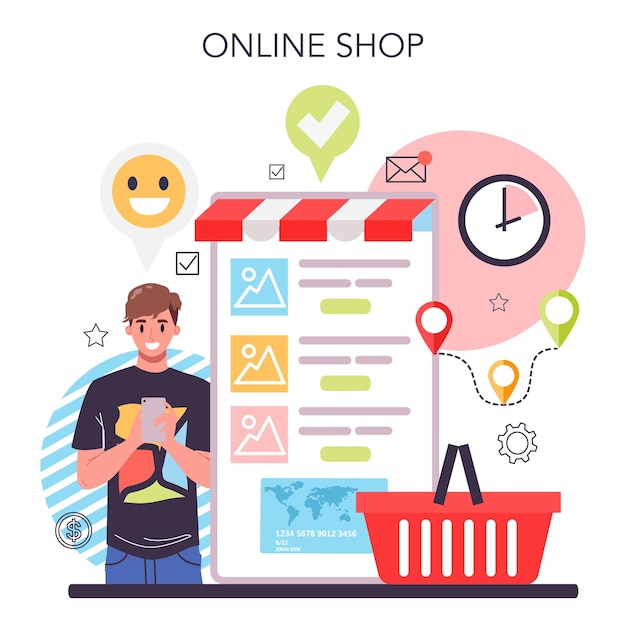 Free vector online business advertsing online service or platform commercial advertisement and communication with customer idea online shop flat vector illustration