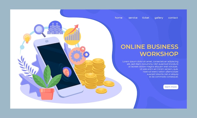 Free vector online business workshop landing page template