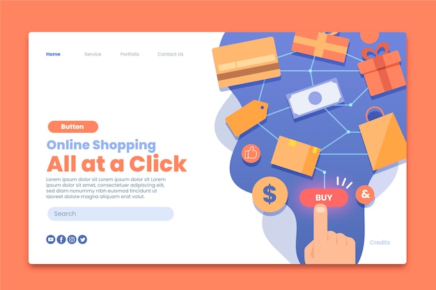 Vettore gratuito modello di landing page per acquisti online