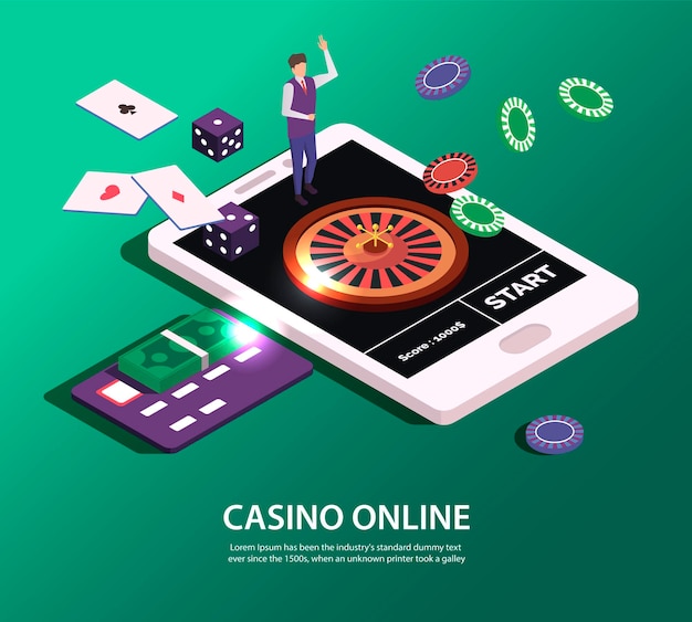 Концепция онлайн-казино с планшетом и инструментами для иллюстрации азартных игр