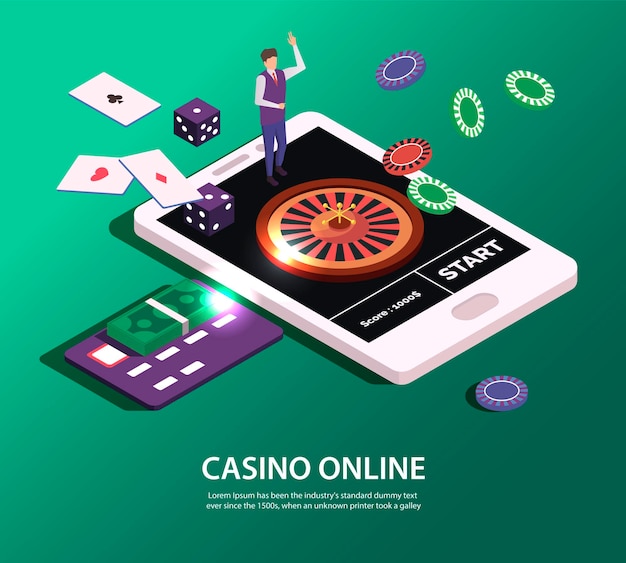 Free vector online casino concept with tablet and tools for gambling illustration