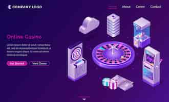 Free vector online casino isometric landing page, web banner