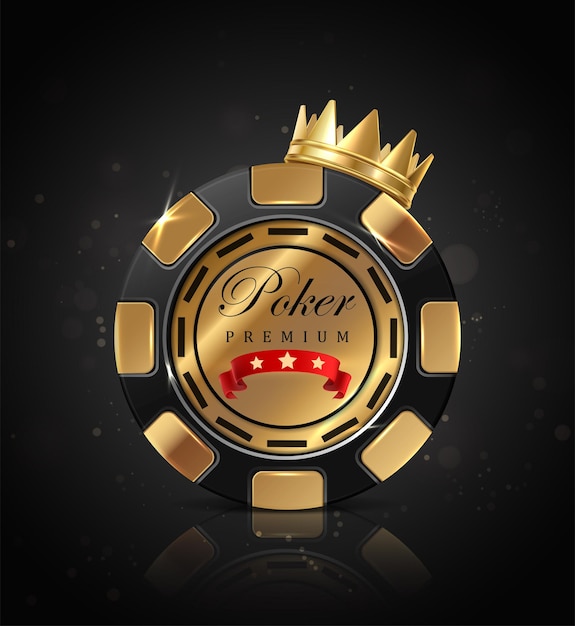 Free vector online casino poker chip banner on black background with gold crown realisitc vector icon illust