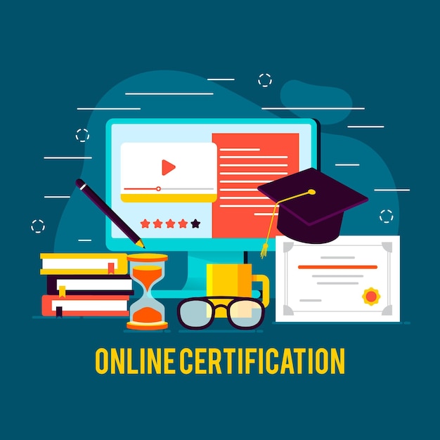 Free vector online certification concept with computer