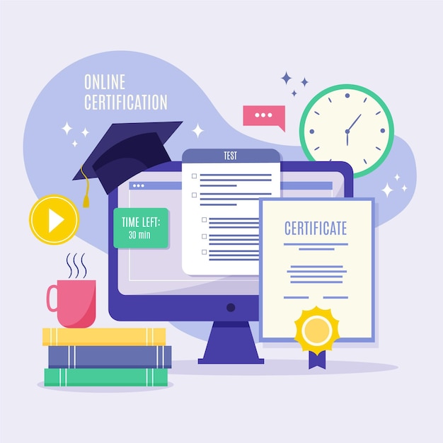 Online certification with books and computer