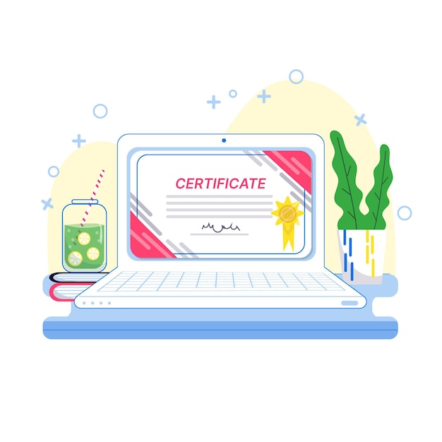 Free vector online certification with laptop