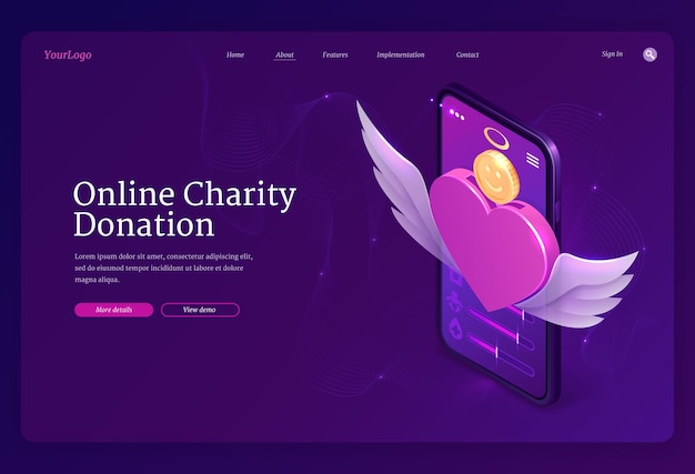 Online charity donation landing page