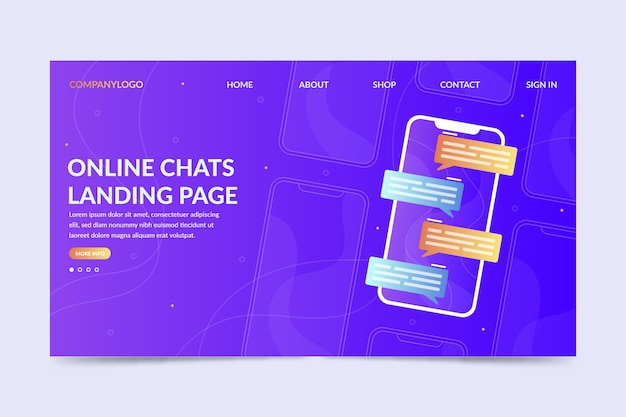 Free vector online chats landing page with messages