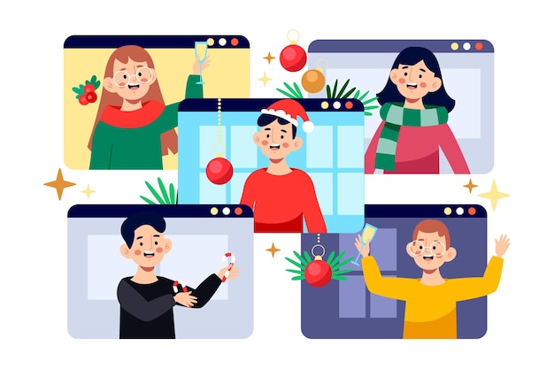 Free vector online christmas celebration illustration