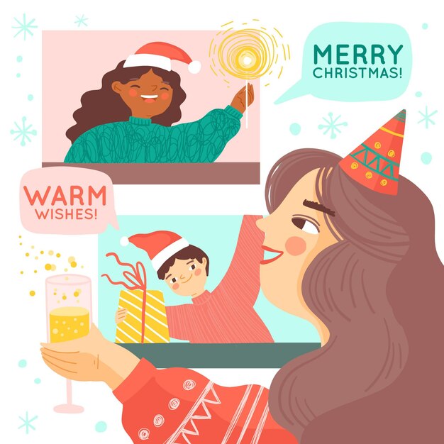 Online christmas celebration illustration