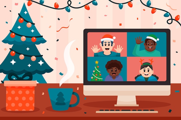 Free vector online christmas celebration