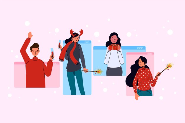 Online christmas people celebrating via virtual communication