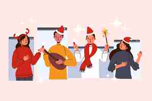 Бесплатное векторное изображение Рождественские люди онлайн, занимающиеся различными видами деятельности
