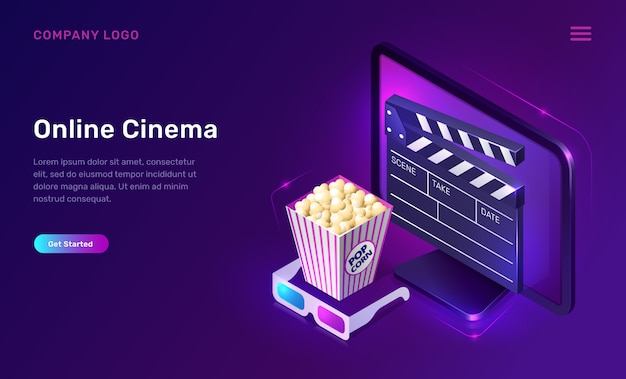 Free vector online cinema or movie, isometric concept