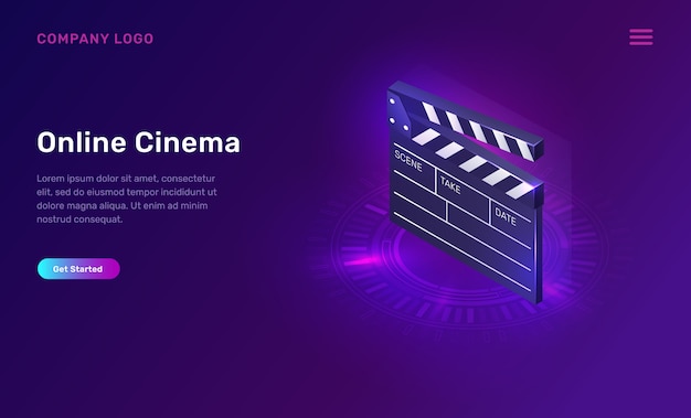 Free vector online cinema or movie, isometric concept