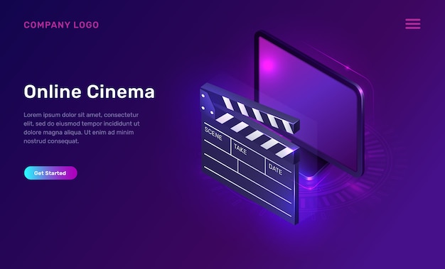 Free vector online cinema or movie, isometric concept