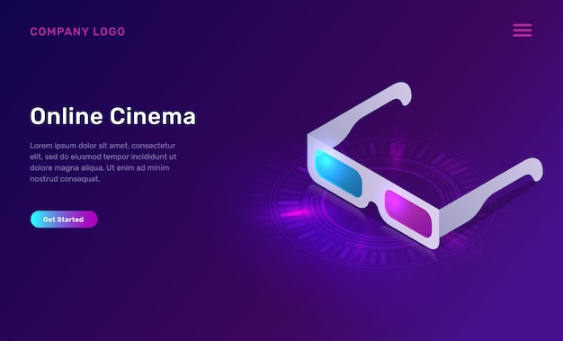 Online cinema or movie, isometric concept