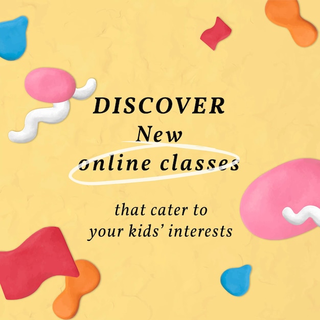 Online classes education template vector plasticine clay patterned social media ad