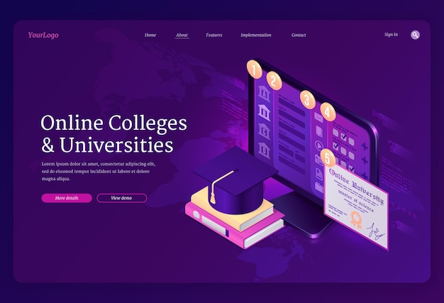 オンラインの大学のランディングページ