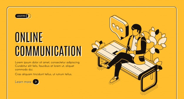 Free vector online communication isometric landing page banner