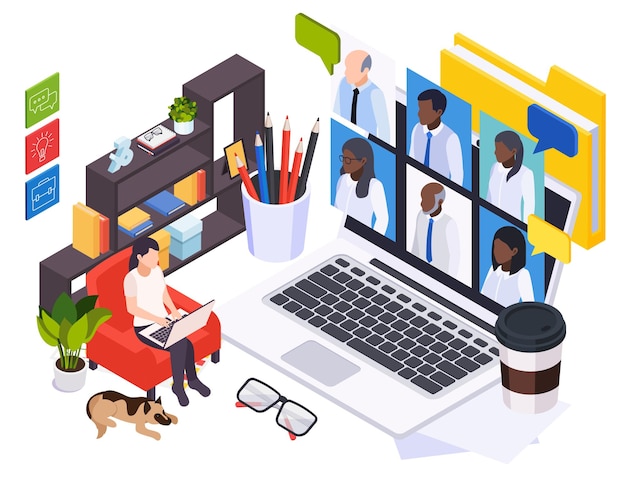 Online conference isometric illustration