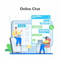 Vettore gratuito chat di consulenza online ricerca e raccomandazione raccomandazione per la strategia di vendita e risoluzione dei problemi aiuta i clienti con problemi di business illustrazione vettoriale piatta