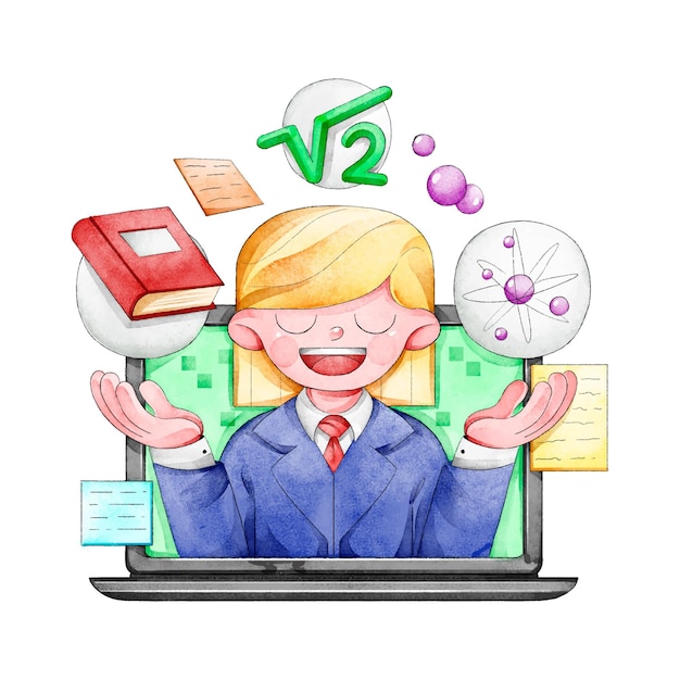 Online courses with teacher illustration