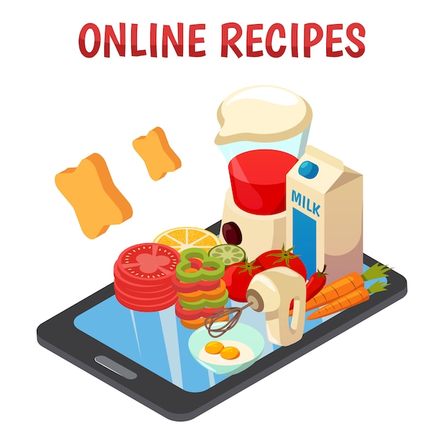 Free vector online culinary recipes isometric