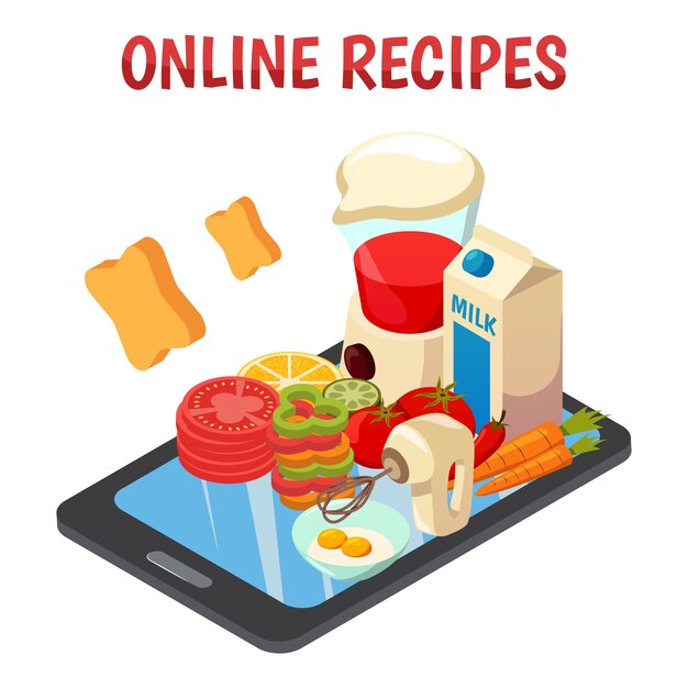 Online Culinary Recipes Isometric  