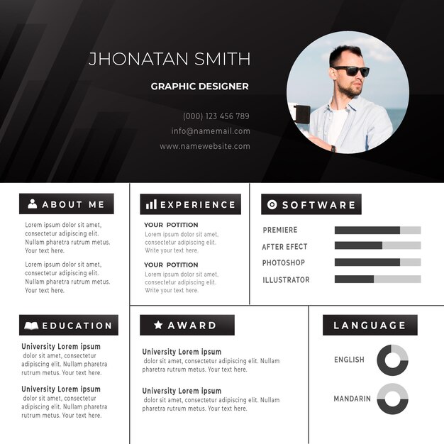 Online cv template with photo concept