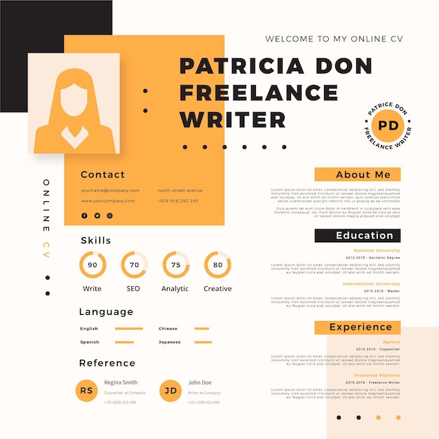 Online cv template with photo and minimalist elements