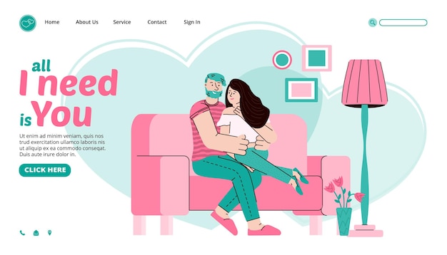 Online dating to build relationships service website flat vector illustration