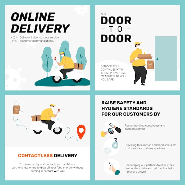 Free vector online delivery template in new normal set