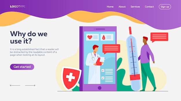 Online doctor consultation via smartphone landing page template