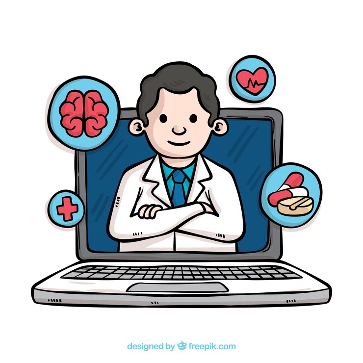 Free Vector online doctor design with hand drawn laptop