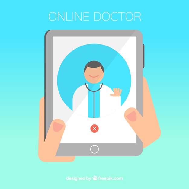 Free vector online doctor design with hands holding tablet