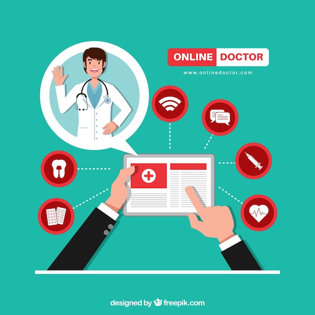 Vettore gratuito progettazione medico online con icone