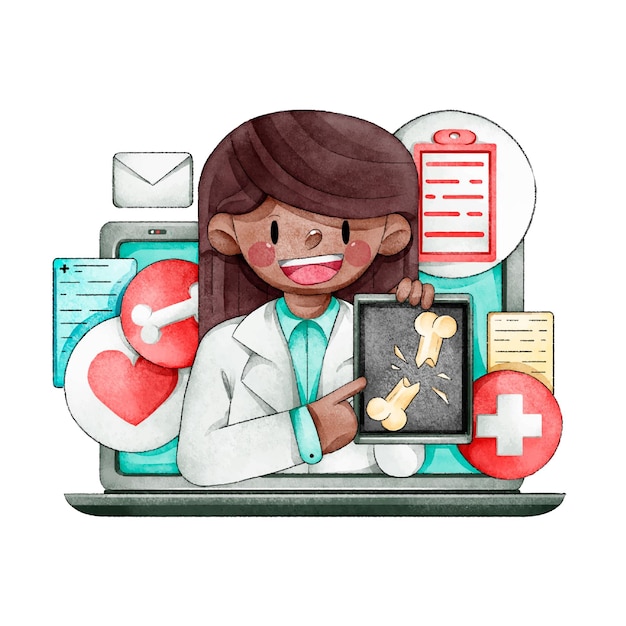 Online doctor drawn illustration